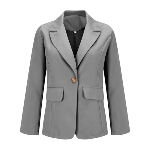 Grey Blazer Women Blazers for Women Long Sleeve Office Spring Jackets Single Button Blazer Dressy Business Casual Work Suit Coats Grey | Amazon (US)