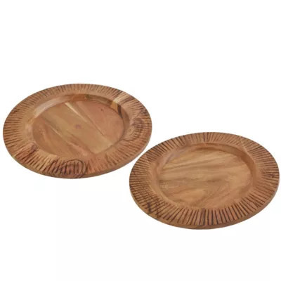 Fitz and Floyd Caleb Set of 2 Natural Charger, Acacia Wood, Brown | Belk