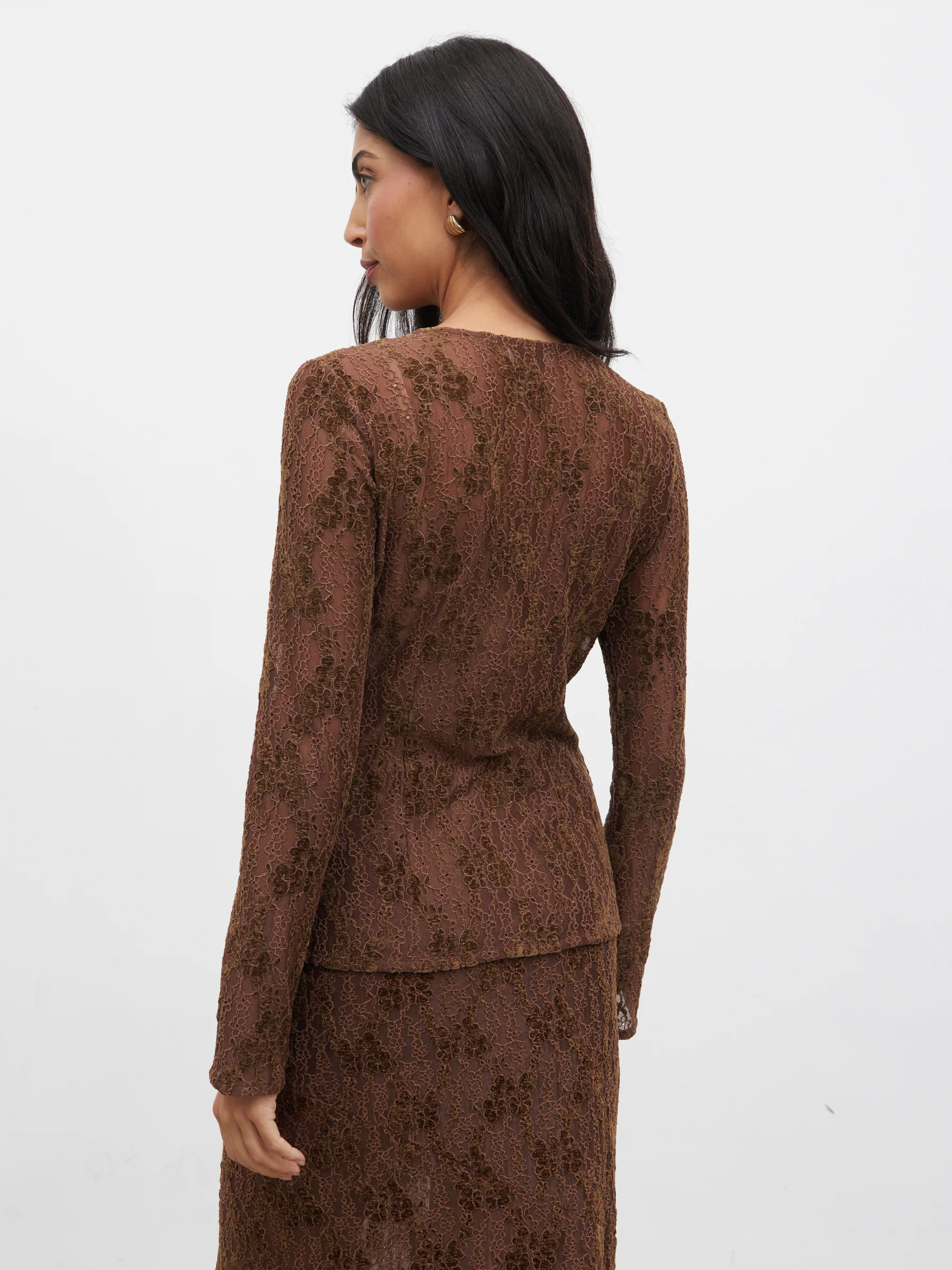 Francessca Lace Cardigan - Brown Velvet | Pretty Lavish (UK)