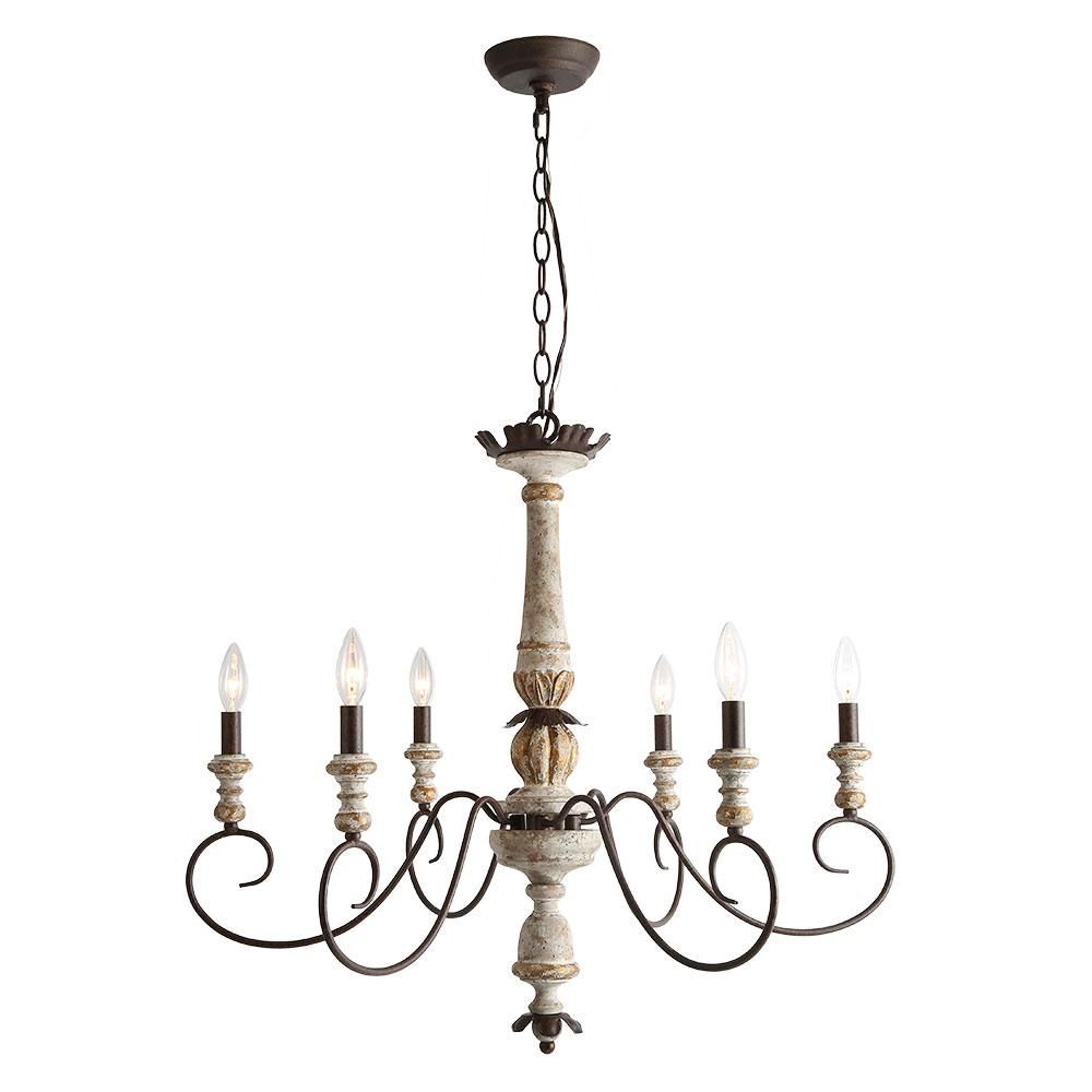 6-Light Antique White Wood French Country Farmhouse Chandelier | The Home Depot