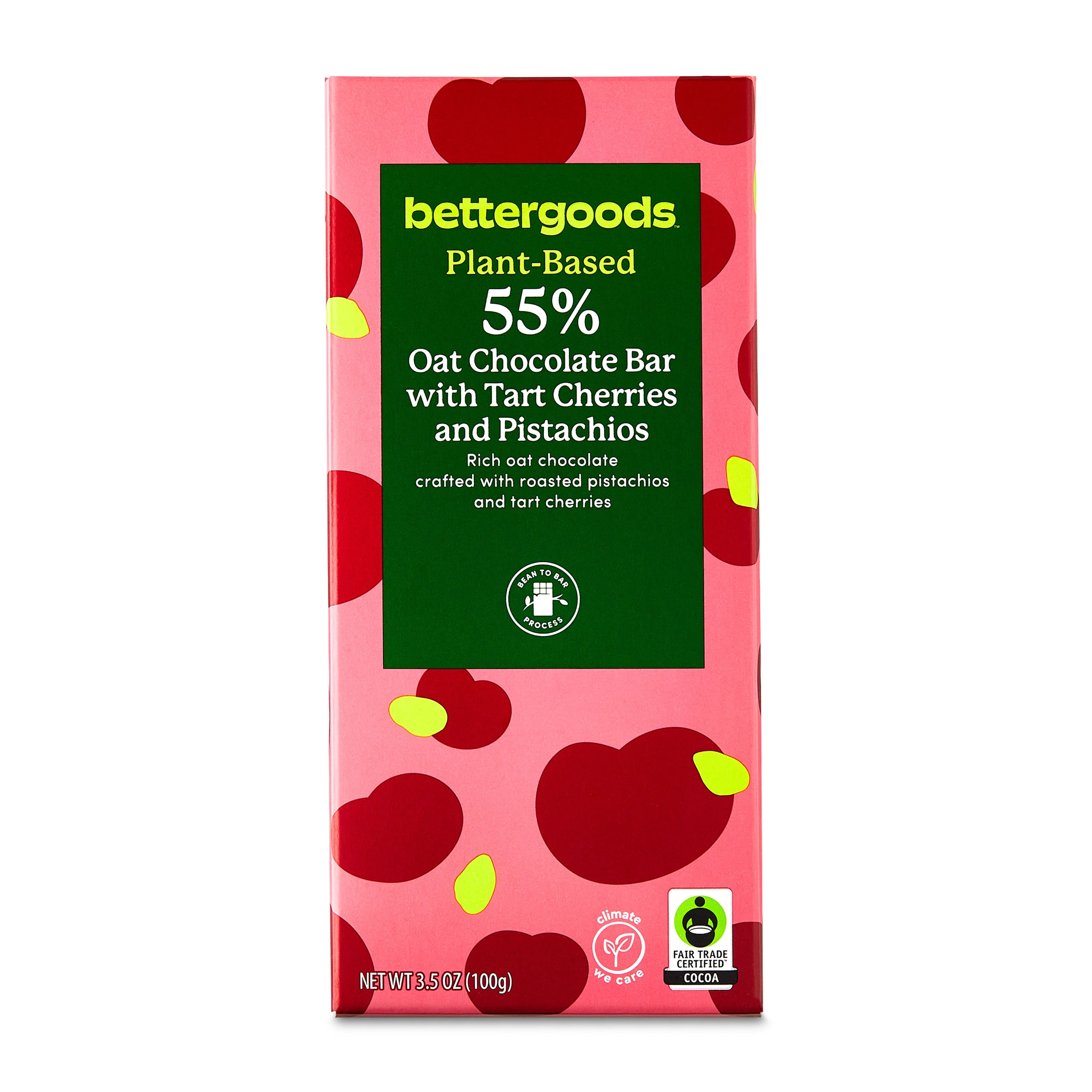 bettergoods Plant-based 55% Oat Chocolate Bar with Tart Cherries and Pistachios, 3.5 oz | Walmart (US)