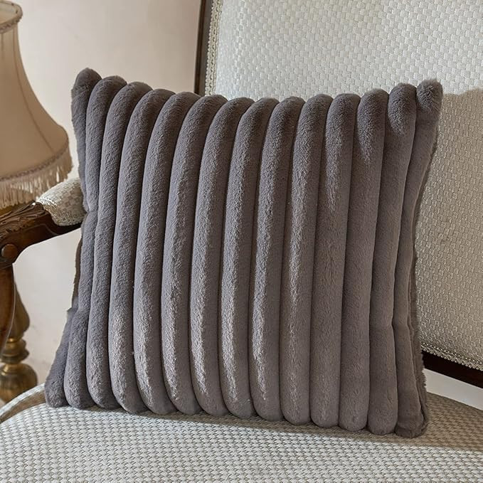 Amélie Home Jacquard Stripe Plush Faux Fur Pillow Cover, Decorative Luxury Fuzzy Striped Soft Cu... | Amazon (US)