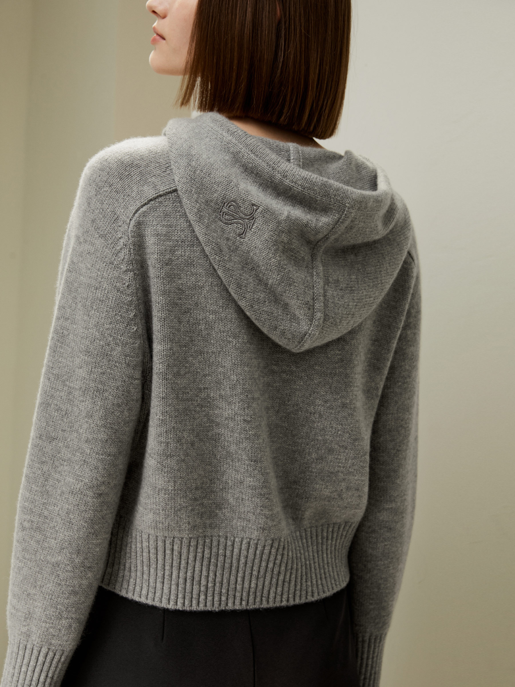 Short Zip-Up Wool Cashmere Hoodie | LilySilk