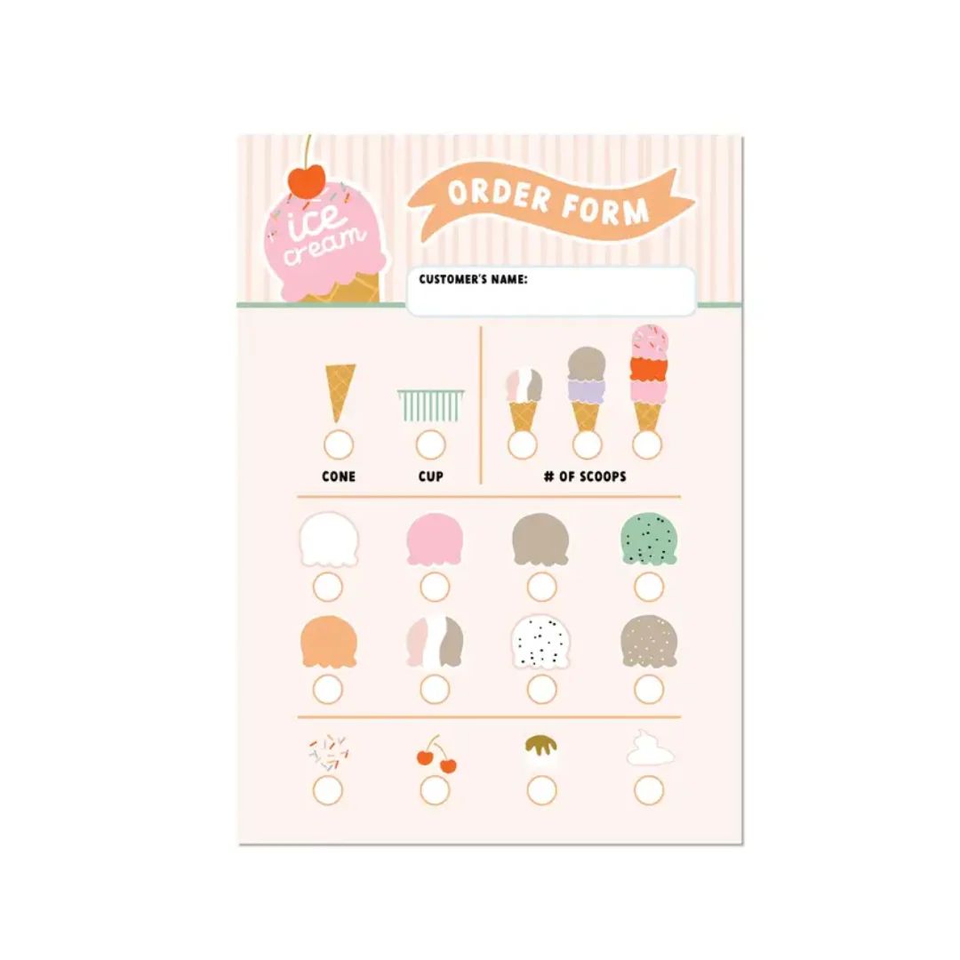 Ice Cream Shop Pretend Play Notepad | Ellie and Piper