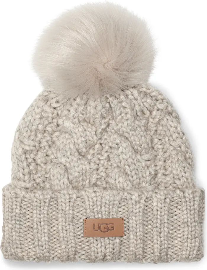 Cable Knit Beanie with Faux Fur Pom | Nordstrom