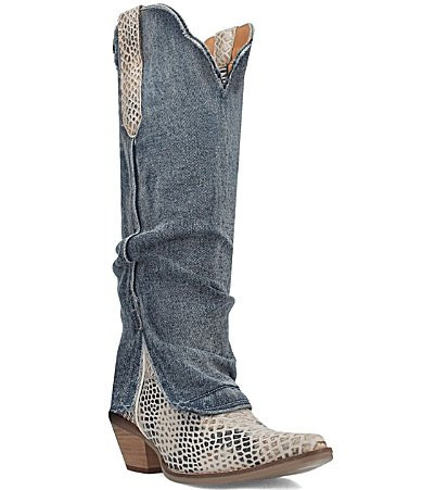 Dingo Shabby Denim Snake Embossed Western Boots - 7 | Dillard's