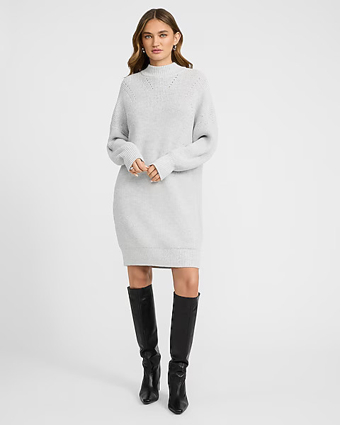 Mock Neck Long Sleeve Mini Sweater Dress | Express
