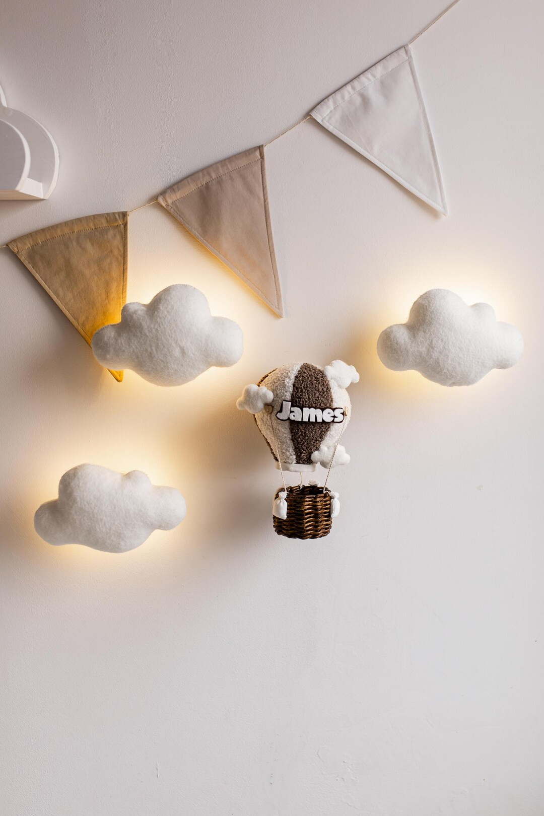 Personalized Hot Air Balloon Nursery Decor: Boucle Cloud LED Light Set | Etsy (US)