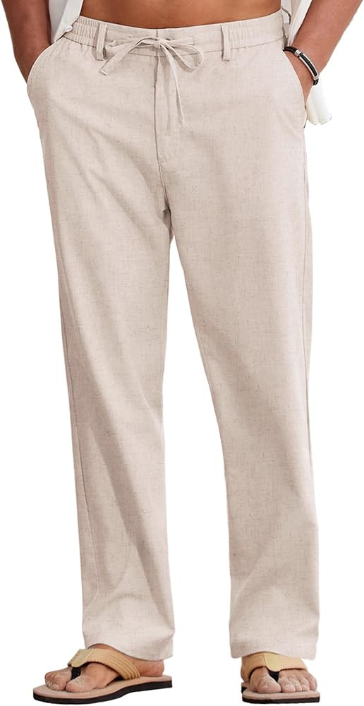 COOFANDY Mens Cotton Linen Pants Casual Drawstring Summer Beach Pants Lightweight Linen Dress Tro... | Amazon (US)