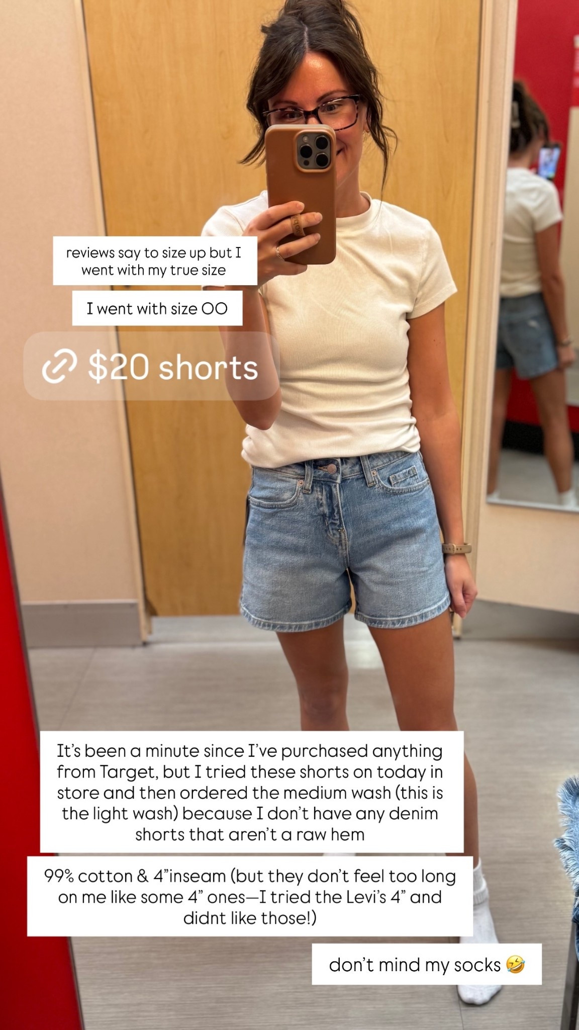 don’t mind my socks 🤣 I went with size 00. The reviews say to size up but I went with my true size.

It’s been a minute since I’ve purchased anything from Target, but I tried these shorts on today in store and then ordered the medium wash (this is the light wash) because I don’t have any denim shorts that aren’t a raw hem.

99% cotton & 4”inseam (but they don’t feel too long on me like some 4” ones—I tried the Levi’s 4” and didnt like those!)

#LTKSeasonal #LTKootd #LTKPetite