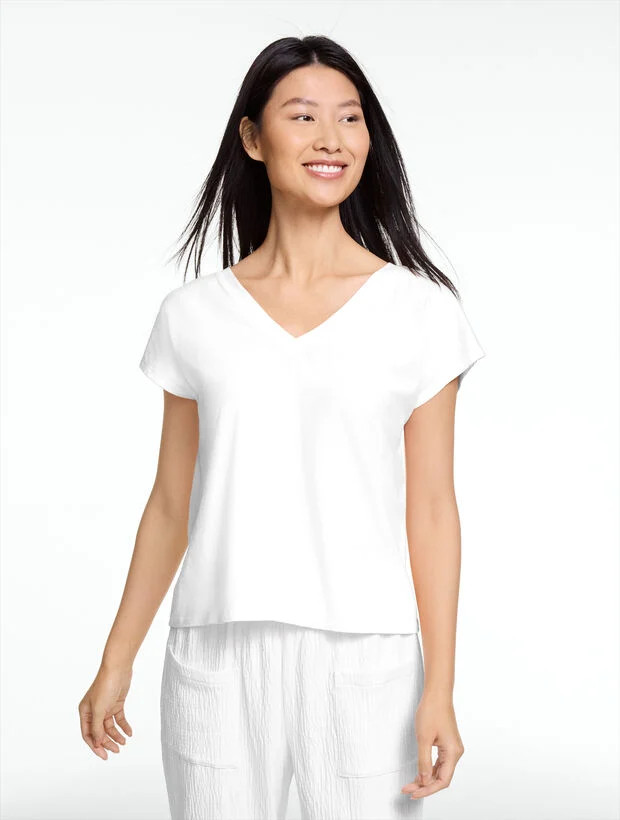 Short Sleeve V-Neck Slub Tee | Talbots