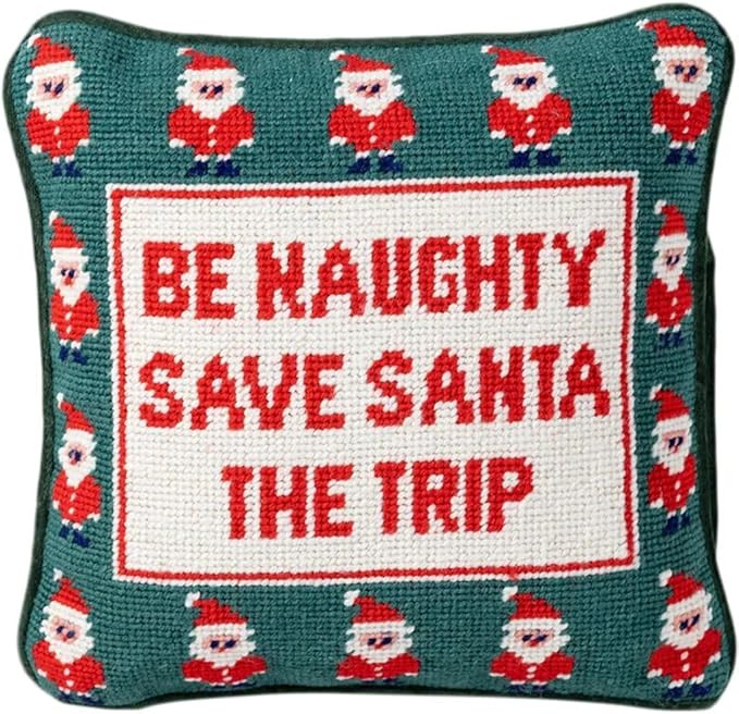FURBISH Christmas Pillow - Be Naughty Needlepoint Decorative Throw Pillow, Christmas Decor, Holid... | Amazon (US)