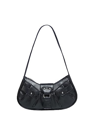 Verdusa Women's Pleated Hobo Shoulder Bag PU Leather Clutch Handbag Black one-size | Amazon (US)