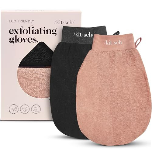 Kitsch Exfoliating Gloves 2pc – Korean Exfoliating Mitt & Deep Exfoliating Body Scrubber for Shower, Bath | Body Exfoliator, Dead Skin Remover | Skin Care for Smooth, Renewed Skin - Black & Terracotta | Amazon (US)