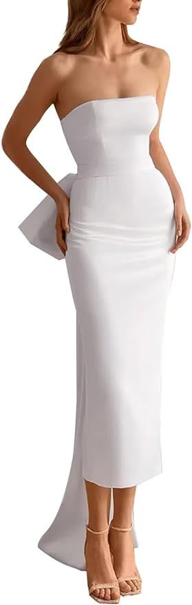 SHANDUO Simple Boho V-Neck Wedding Dresses Spaghetti Straps Mermaid Satin Beach Bridal Gown with ... | Amazon (US)