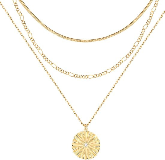 LANE WOODS Gold Plated Necklaces for Women - Multilayer Coin Medallion Pendant Necklace Adjustabl... | Amazon (US)