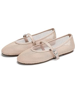 Womens Mesh Ballet Flats Mary Jane Fishnet Round Toe Buckle Strap Flat Casual Dressy Trendy Summe... | Amazon (US)
