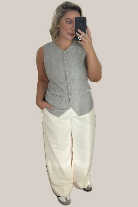 the obsession with waistcoats continuous - love this higher neck Abercrombie one in grey and even better that it’s on sale! 

I got a large and a 32 short leg in the trousers, these ones are the regular ones not the curve love 

#LTKspring #LTKmidsize #LTKworkwear