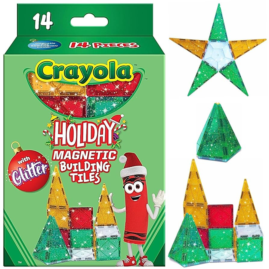 CreateOn Crayola Holiday Glitter Magnetic Tiles, Building Set for Kids, Magnetic Building Toys fo... | Amazon (US)