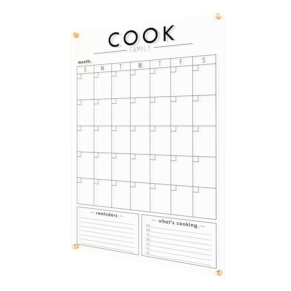 Clear Acrylic Family Calendar with Personalized Family Name and Bottom Sections | Amazon (US)