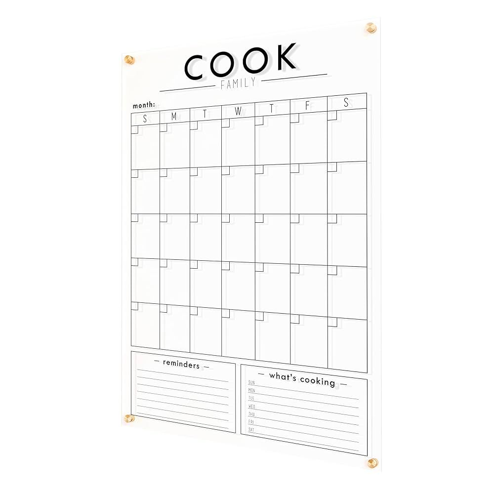 Clear Acrylic Family Calendar with Personalized Family Name and Bottom Sections | Amazon (US)