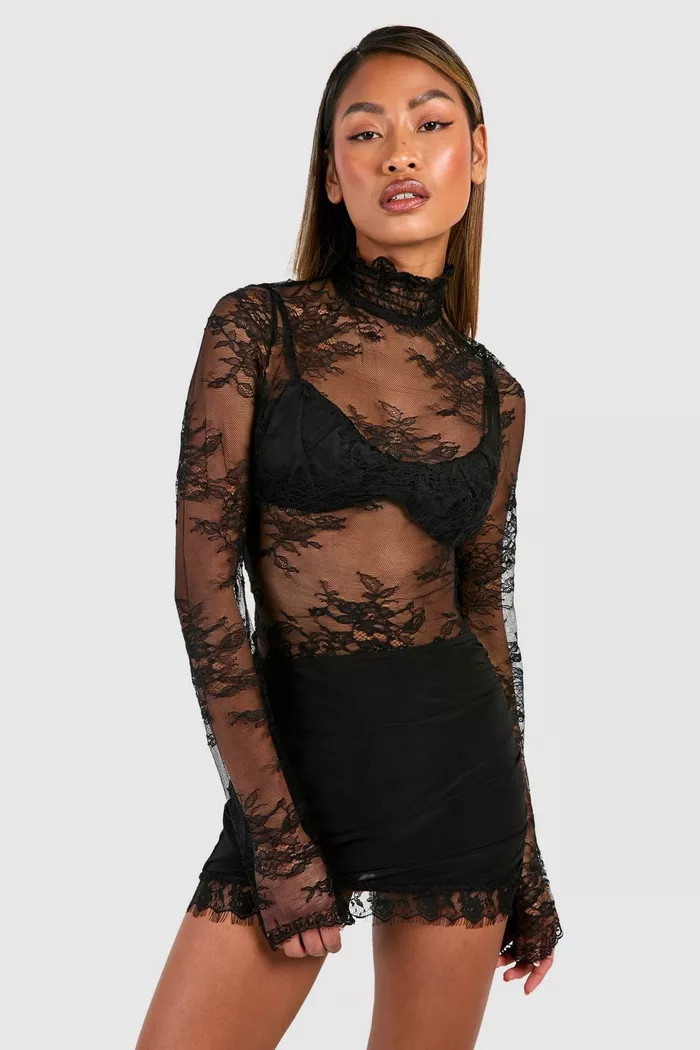 Lace Trim Slinky Mini Skirt | boohoo (US & Canada)