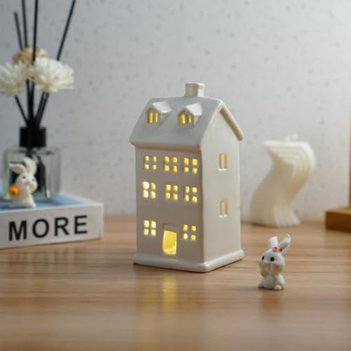 White Ceramic Christmas Village Houses,Christmas House Night Light,LED Light Up Christmas House,White Porcelain Village Town Houses with Built-in Led Lights,Christmas Town Scene Collection Buildings | Amazon (US)