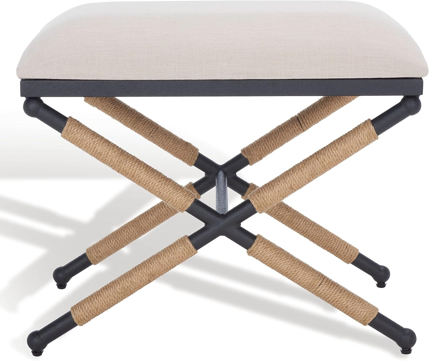 SAFAVIEH Couture Collection Carmelo Coastal Linen Hemp Wrapped Ottomans, Beige/Black | Amazon (US)