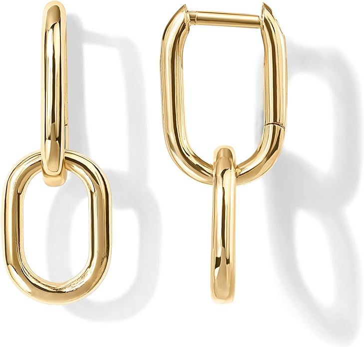 PAVOI 14K Gold Convertible Link Huggie Earrings for Women | Paperclip Link Statement Earrings | C... | Amazon (US)