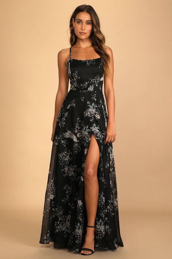 Mood of the Night Black Floral Print Maxi Dress | Lulus (US)