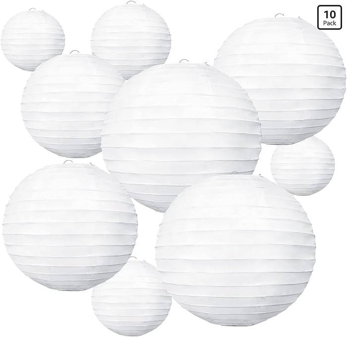 BEISHIDA 10Pcs White Paper Lanterns Decorative Chinese/Japanese Hanging Round Paper Lanterns Lamp... | Amazon (US)