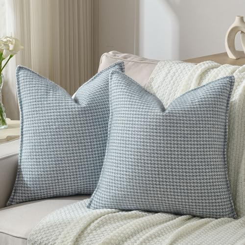 FUTEI Dusty Blue Decorative Throw Pillow Covers 26x26 Inch Set of 2,Soft Houndstooth Gingham Textured Euro Pillow Sham,Modern Home Decor for Couch Bed Living Room | Amazon (US)