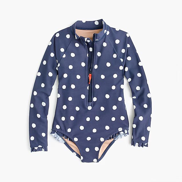 Girls' long-sleeve one-piece swimsuit in polka dots | J.Crew US