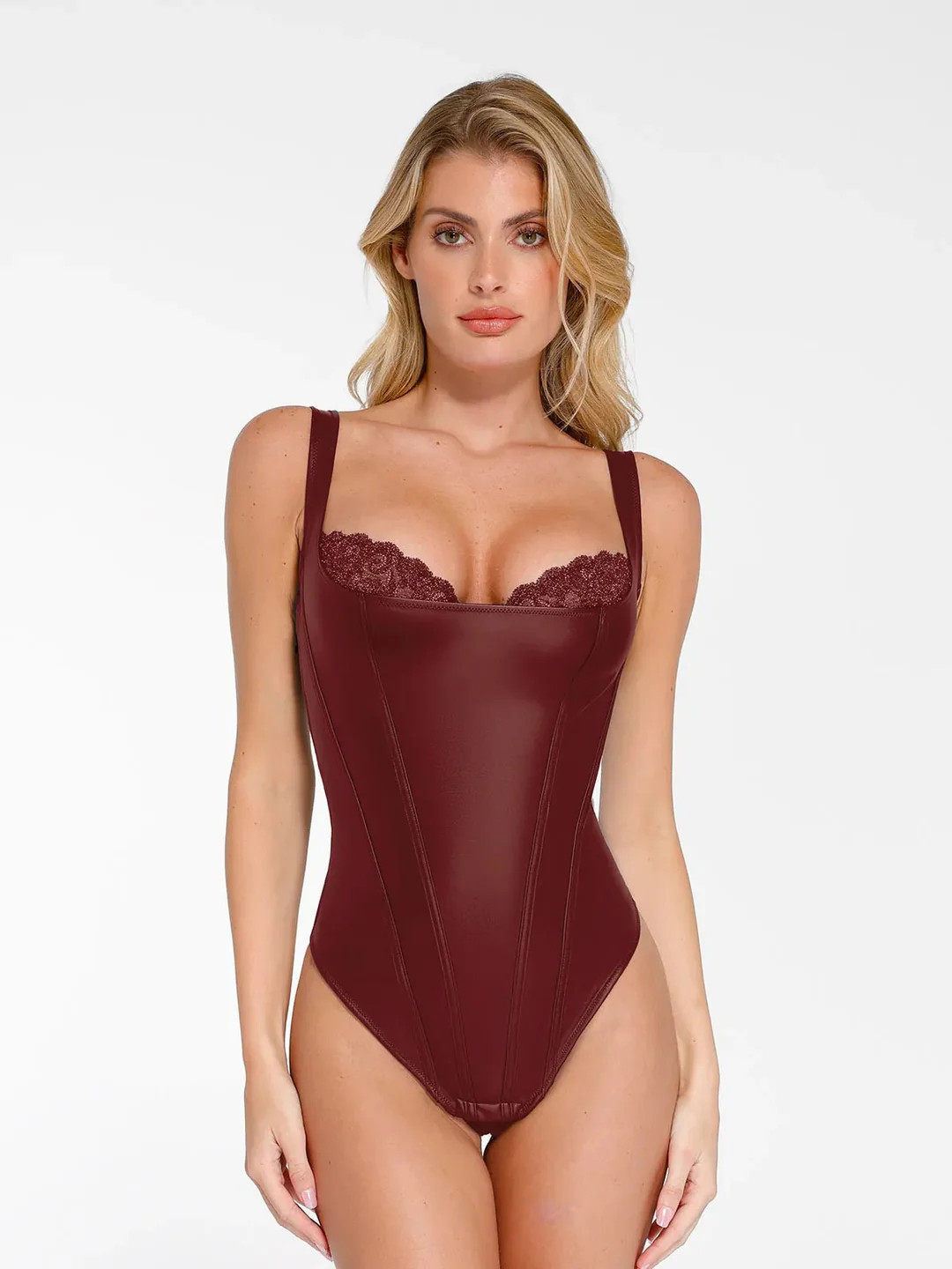 Shapewear Faux Leather Lace Balconette Sculpting Bodysuit | Popilush