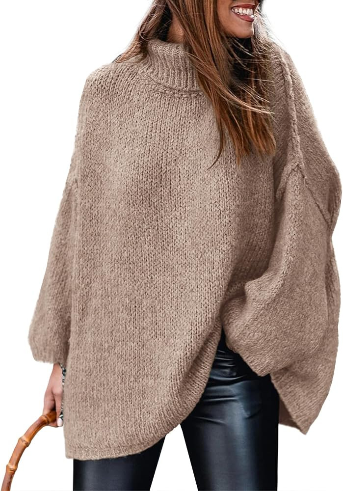 PRETTYGARDEN Women's 2025 Fall Turtleneck Oversized Sweaters Long Sleeve Chunky Knit Pullover Top... | Amazon (US)