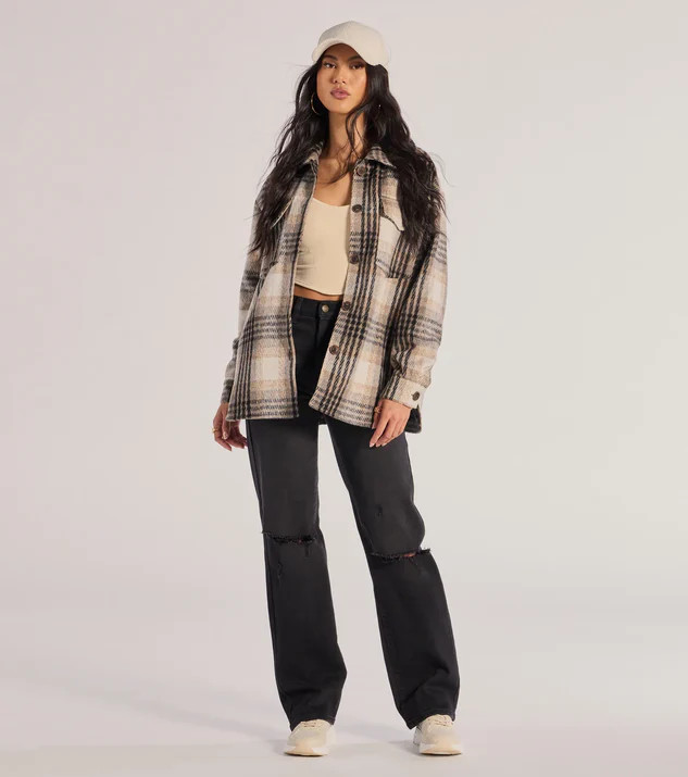On-Point Plaid Faux Wool Shacket | Windsor Stores