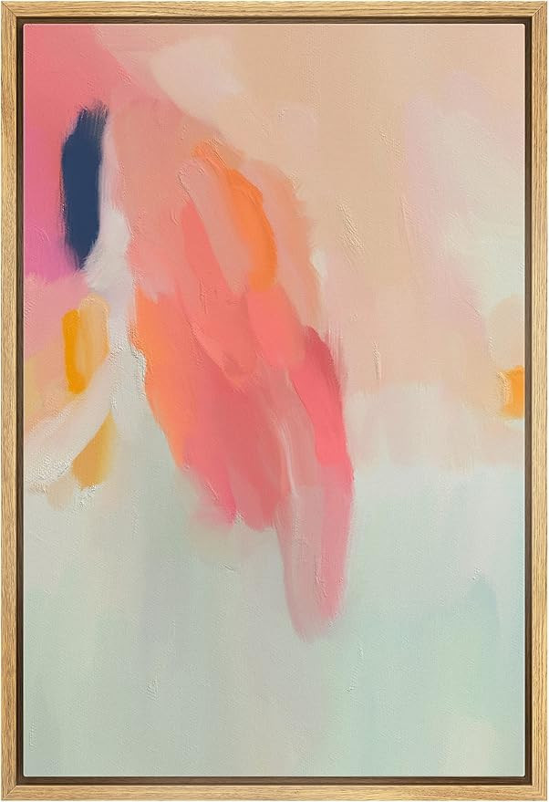 MUDECOR Framed Canvas Print Wall Art Red Orange Green Pastel Paint Strokes Abstract Shape Illustr... | Amazon (US)