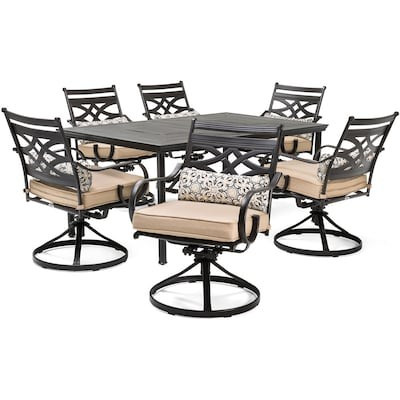 Hanover Montclair 7-Piece Brown Aluminum Frame Patio Dining Set with Tan Cushions Lowes.com | Lowe's