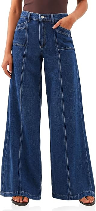 Stretchy Wide Leg Jeans for Women, High Waisted Seam Front Denim | Amazon (US)