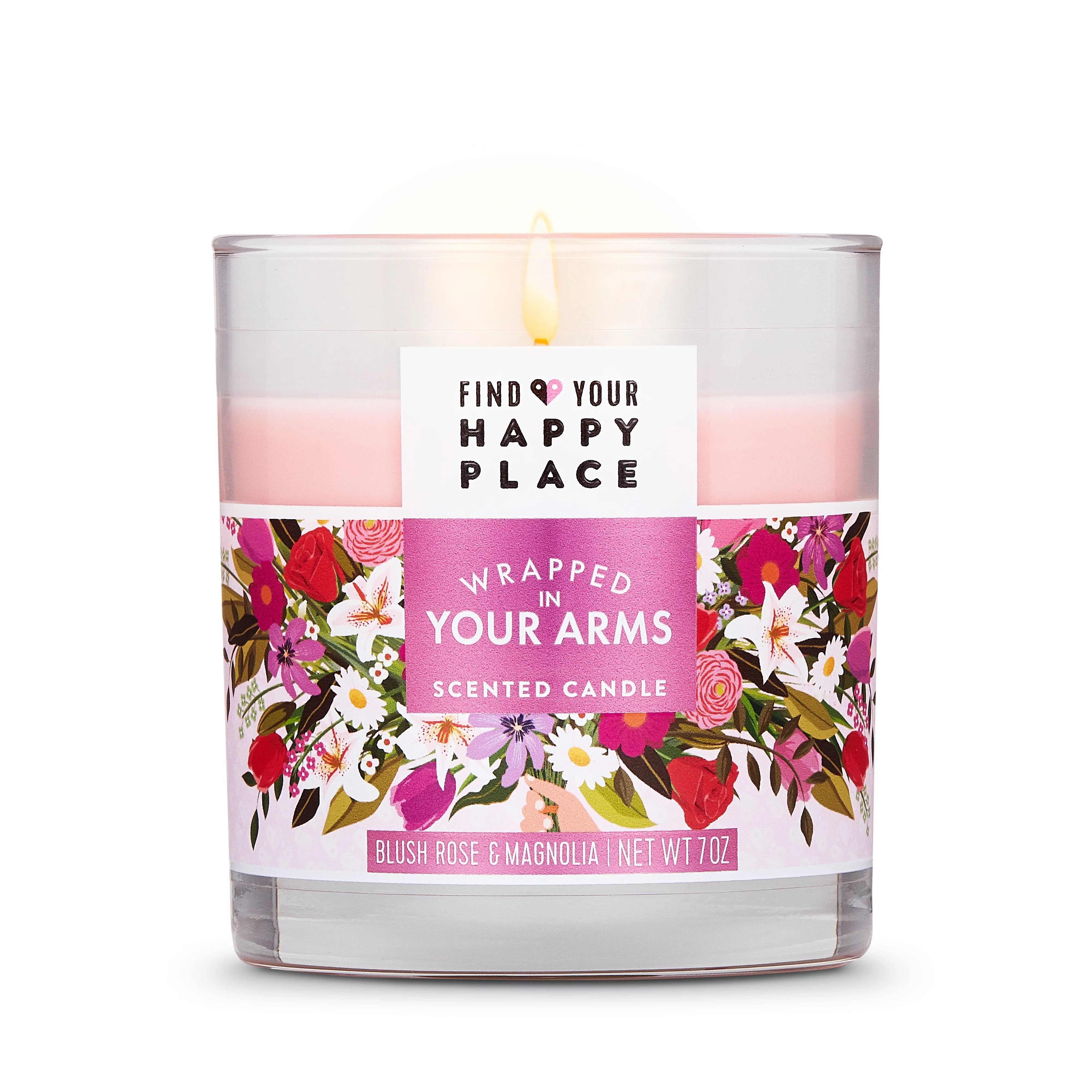 Find Your Happy Place Scented Jar Candle Wrapped In Your Arms Blush Rose and Magnolia,7 oz - Walm... | Walmart (US)
