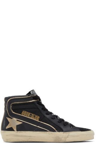 Golden Goose - SSENSE Exclusive Black & Gold Slide Sneakers | SSENSE