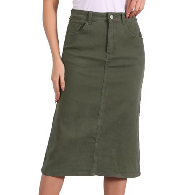 INSPIRE CHIC Women's Casual High Waist Stretchy Midi Jean Skirt Army Green X-Small | Target