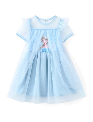 Disney Frozen Dress Elsa Dress for Girls Sparkle Tulle Ruffle Dresses for Toddler Girls Casual Toddler Dresses Blue Dress 5-6 Years | Amazon (US)
