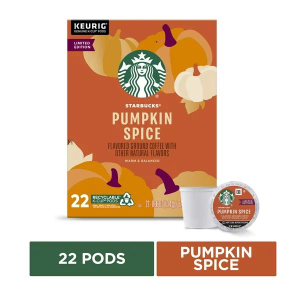 Starbucks K Cup Coffee Pods, Pumpkin Spice Flavored Light Roast Coffee, 22 Ct - Walmart.com | Walmart (US)