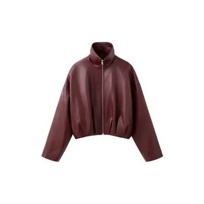 MANGO Faux Leather Funnel Neck Jacket in Maroon at Nordstrom, Size Medium | Nordstrom