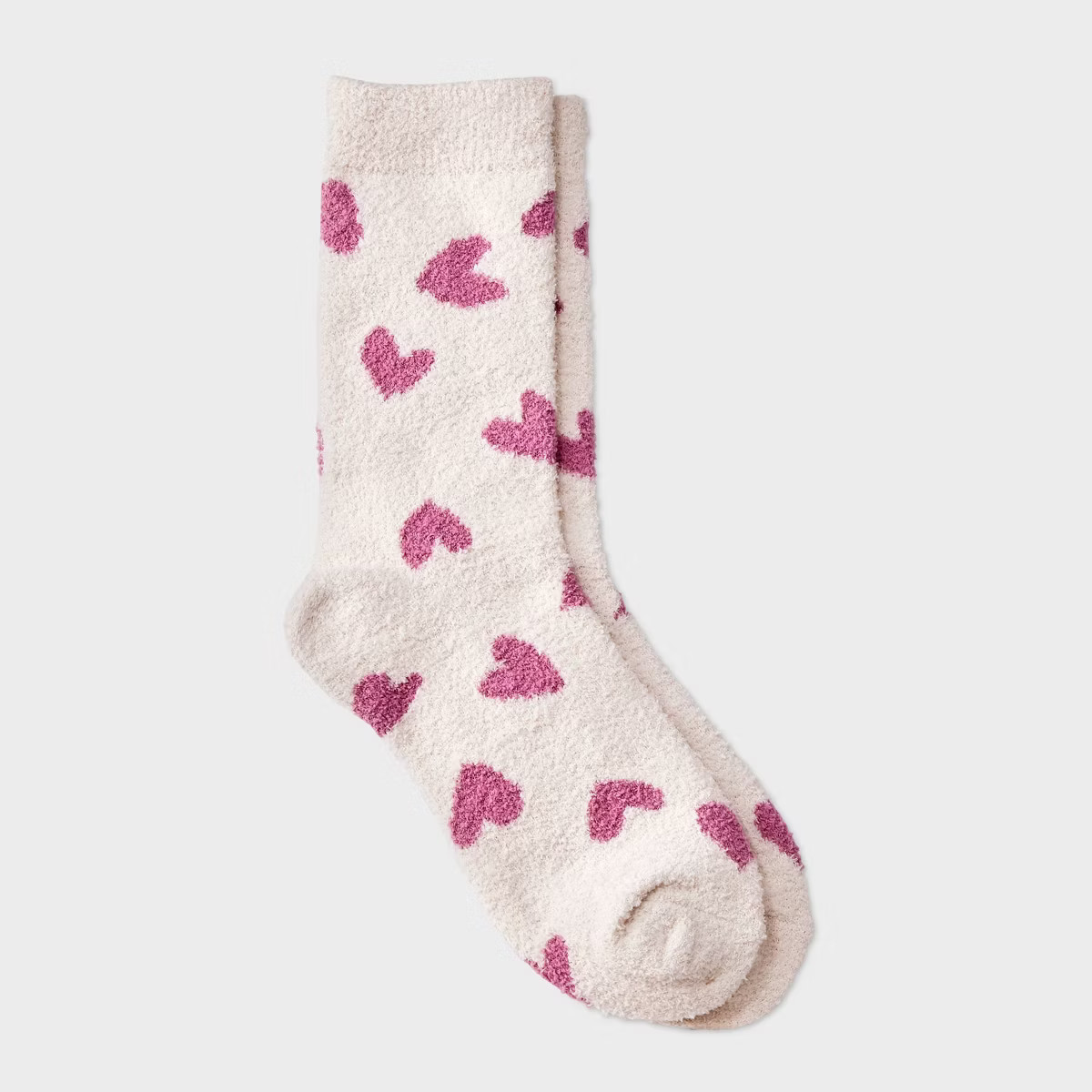 Girls' Hearts Cozy Pajama Crew Socks - art class™ Cream | Target