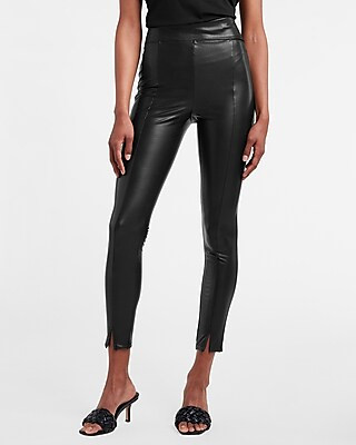 Super High Waisted Vegan Leather Slit Front Leggings | Express