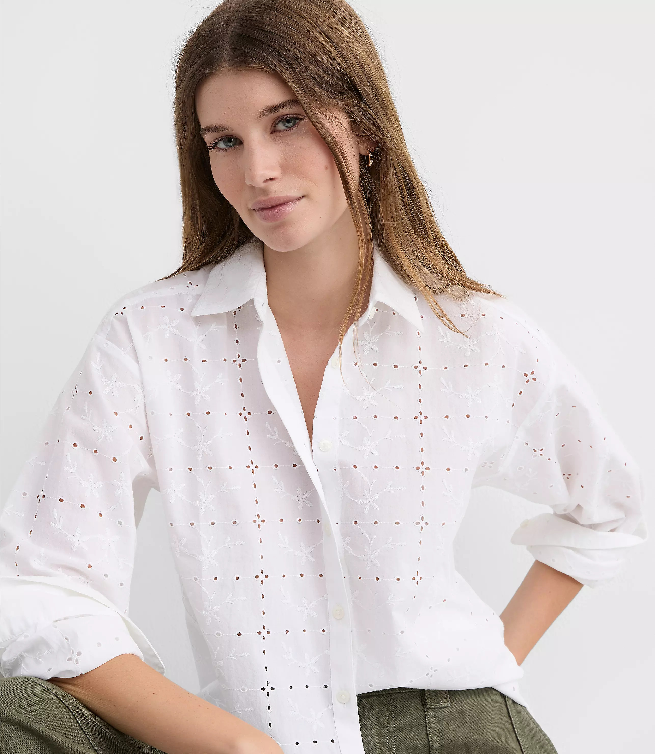 Eyelet Everyday Oversized Shirt | LOFT