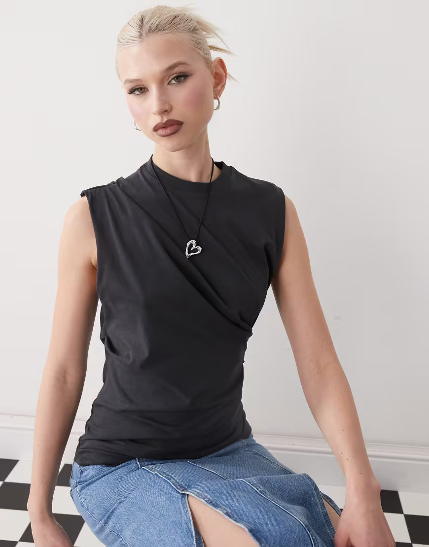 Weekday draped top in dark gray | ASOS (Global)