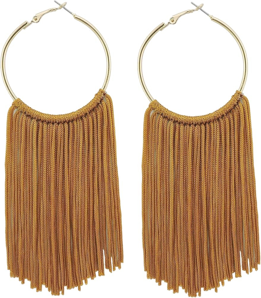 Coiris Hoop Statement Tassels Dangle Drop Earrings for Women | Amazon (US)